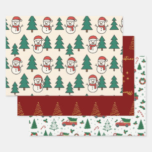 Festive Christmas Wrapping Paper Flat Sheet Set of