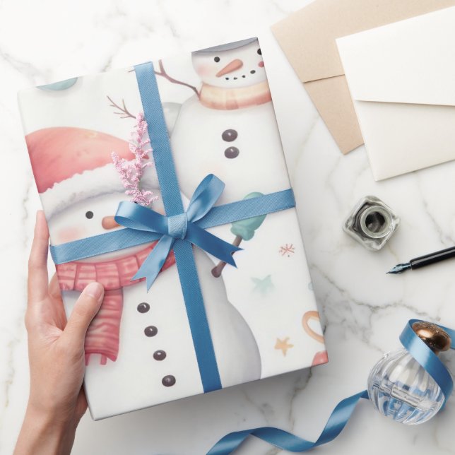 Festive Christmas wrapping with snowmen Wrapping Paper (Gifting)