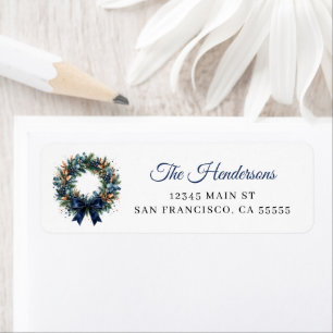 Festive Christmas Wreath Blue Holiday Address