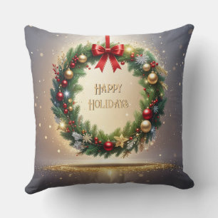 Festive Christmas Wreath Christmas Throw Pillow