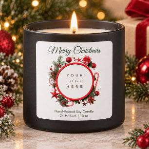Festive Christmas Wreath Custom Logo Candle Label