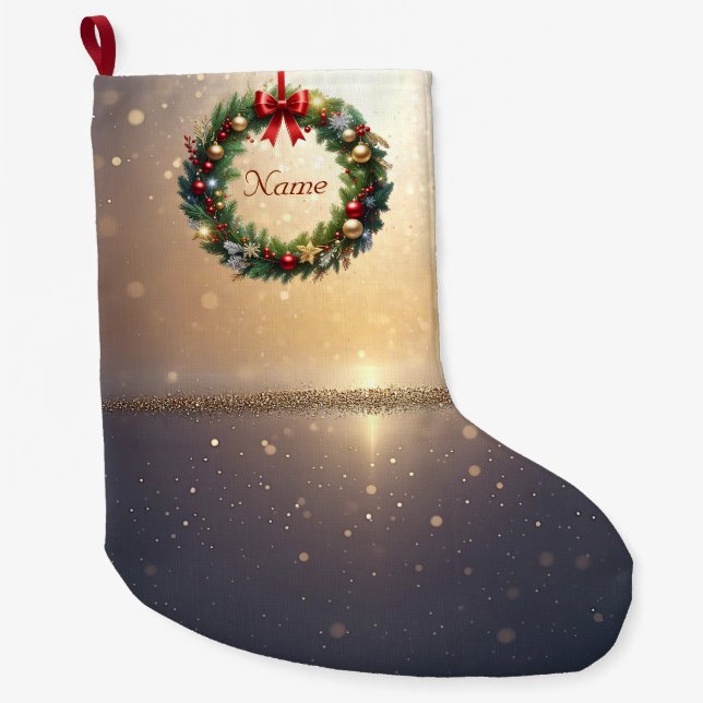 Festive Christmas Wreath Holiday Stocking (Front)
