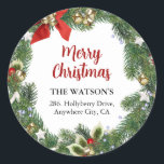 Festive Christmas Wreath Return Address Label<br><div class="desc">Take the strain off sending out Christmas Holiday Cards this year with these festive traditional Christmas Wreath Return Address Stickers. All text is easy to customize.</div>