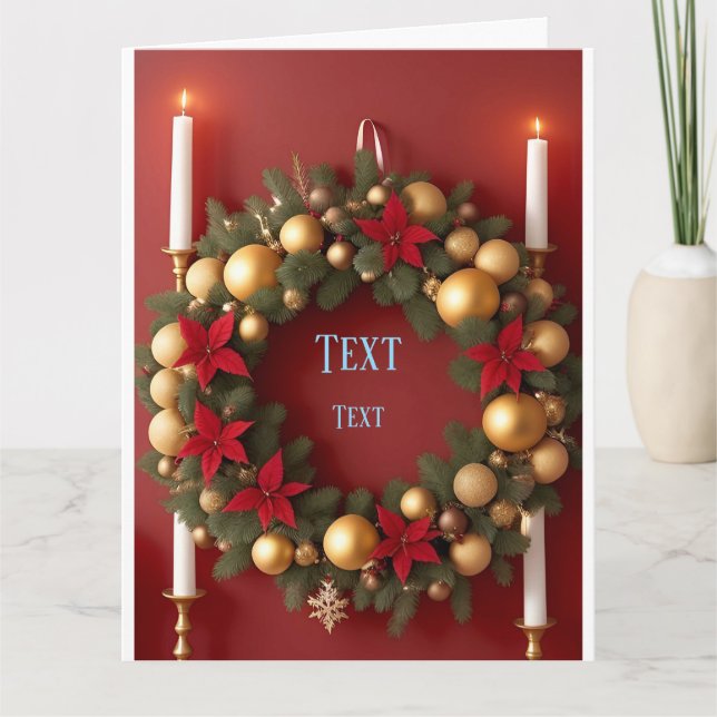 Festive Christmas Wreath With Candle Decorations Card (Front)