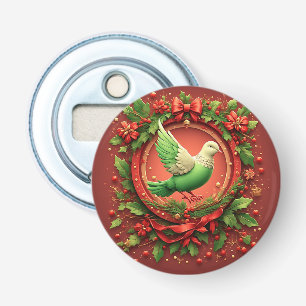 Festive Christmas Wreath With Green Dove Bottle Opener