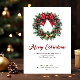 Festive Christmas Wreath with Red Berries Card