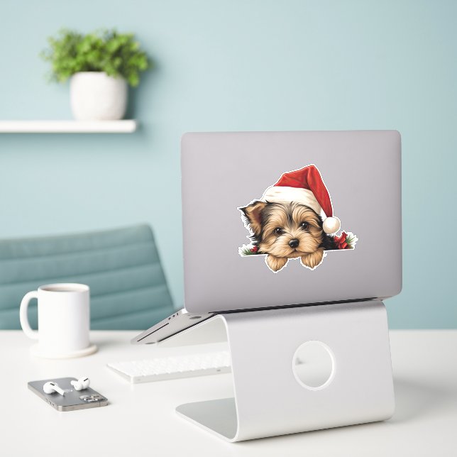 Festive Christmas Yorkshire Terrier (Laptop On Desk)