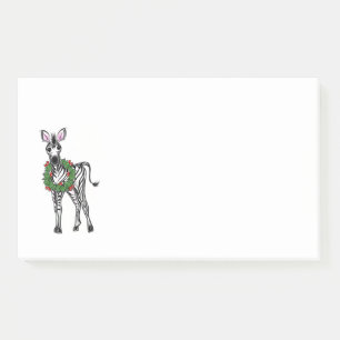Festive Christmas Zebra, red green Holly wreath Post-it Notes