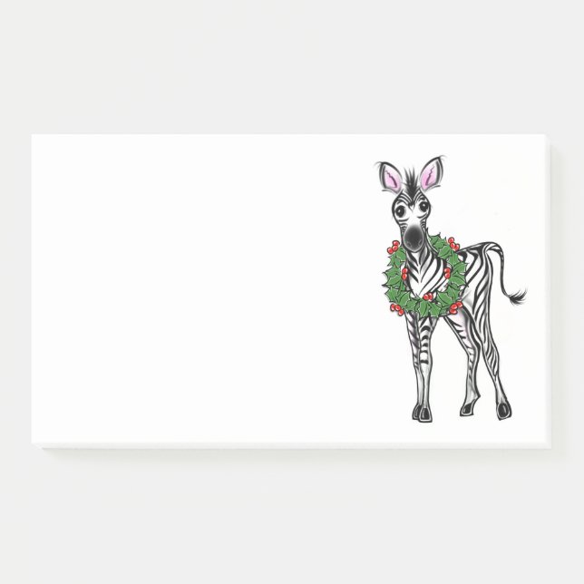Festive Christmas Zebra, red green Holly wreath  Post-it Notes (Front)
