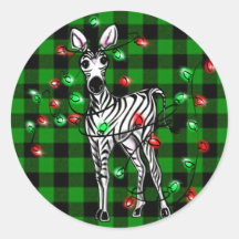 Festive Christmas Zebra, red green wreath