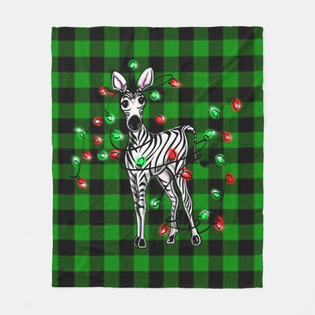 Festive Christmas Zebra, red green wreath Fleece Blanket (Front)