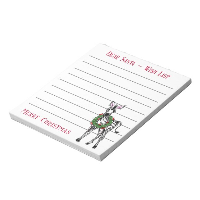 Festive Christmas zebra, Santa’s wish list  Note (Rotated)