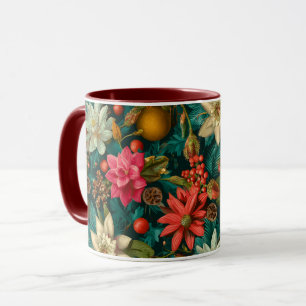 Festive Citrus & Winter Floral Christmas Pattern Mug
