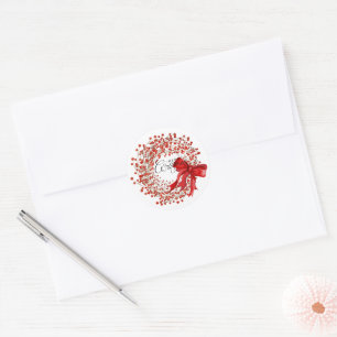 Festive Classic Red Berry Wreath Merry Christmas  Round Sticker