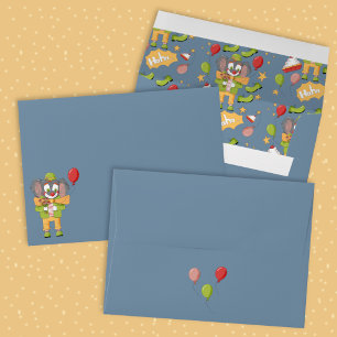 Festive Clown Elephant Blue Envelope