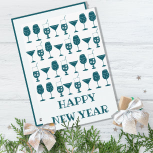 Festive Cocktail Party Drinks Happy New Year Holiday Card