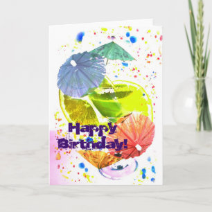 festive cocktail with colorful paper umbrellas card