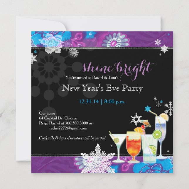 Festive Cocktails New Year's Eve Party Invitation (Front)