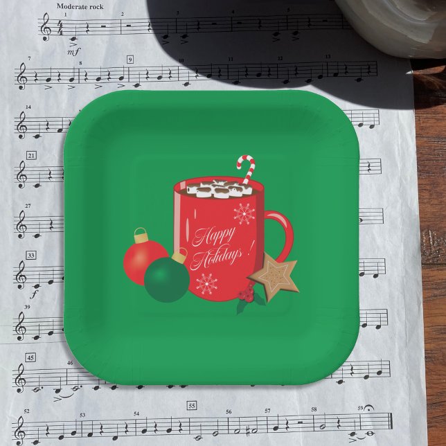 Festive Cocoa Mug Green Holiday Paper Plate (Creator Uploaded)