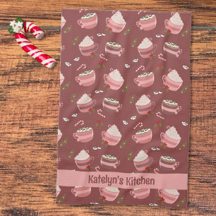 Festive Cocoa Mugs Pattern Holiday Kitchen Towels