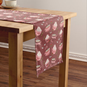 Festive Cocoa Mugs Pattern Holiday Table Runner