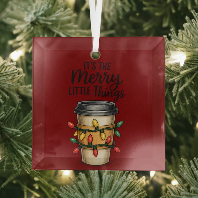 Festive Coffee Cup Christmas Sticker Glass Ornament (Insitu)