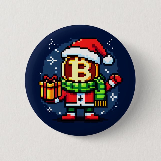 Festive Coin Man Funny Pixel Art Christmas Design 2 Inch Round Button (Front)