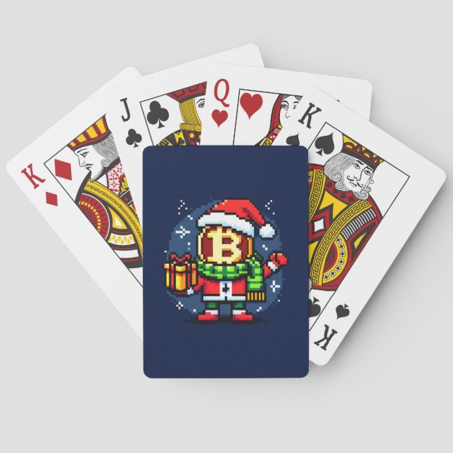 Festive Coin Man Funny Pixel Art Christmas Design Playing Cards (Back)