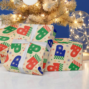 Festive Colourful Christmas Mittens  Wrapping Paper