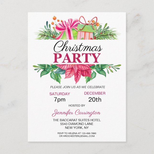 Festive Colourful Christmas Party Invitation Postcard (Front)
