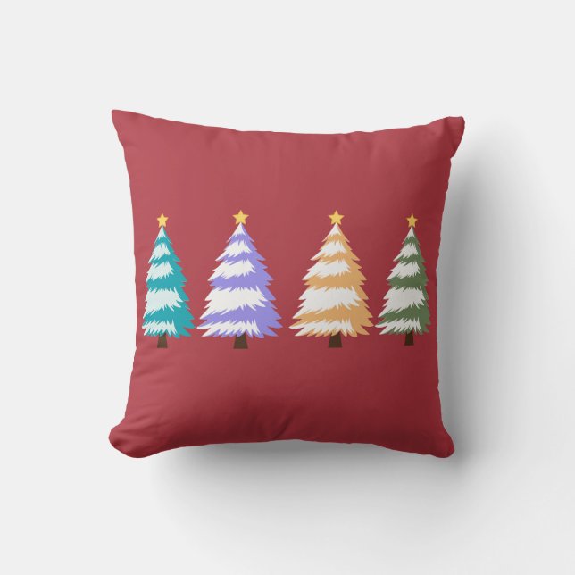  Festive Colourful Christmas Trees Pillow (Front)