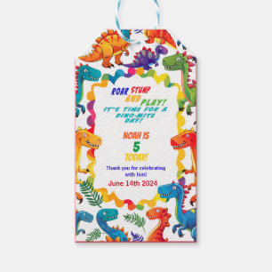 Festive Colourful Dinosaur Birthday Gift Tag