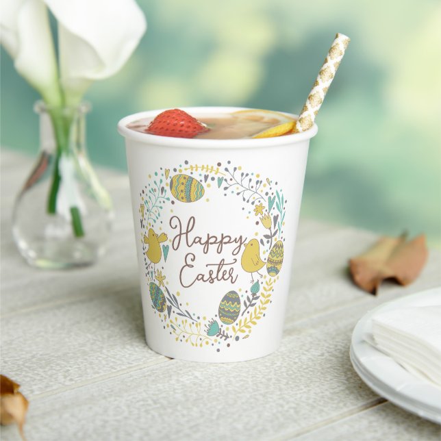 Festive Colourful Happy Easter Chicks & Wreath Paper Cups (Insitu)