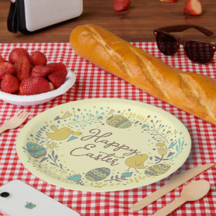 Festive Colourful Happy Easter Chicks & Wreath Paper Plate