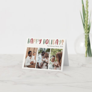 Festive Colourful Happy Holidays Folded Three Phot Holiday Card