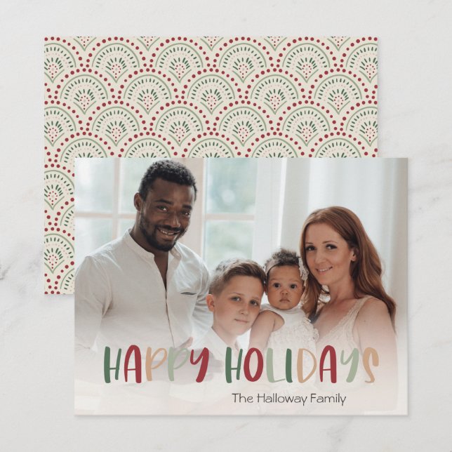 Festive Colourful Happy Holidays Full Photo Holiday Card (Front/Back)