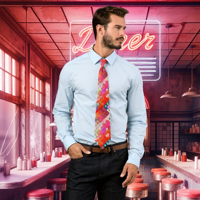 Festive Colourful Heart Pattern Tie (Tie featuring a modern happy heart pattern in vibrant colors. A beautiful eye-catcher for Valentine!)