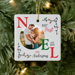 Festive Colourful Keepsake Family Photo First Noel Ceramic Ornament