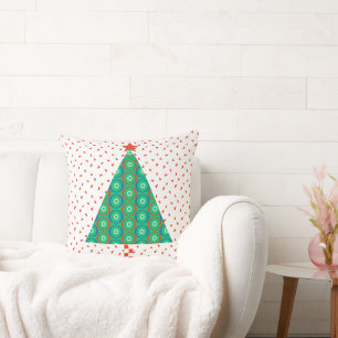 Festive Colourful Patchwork Christmas Tree Throw Pillow