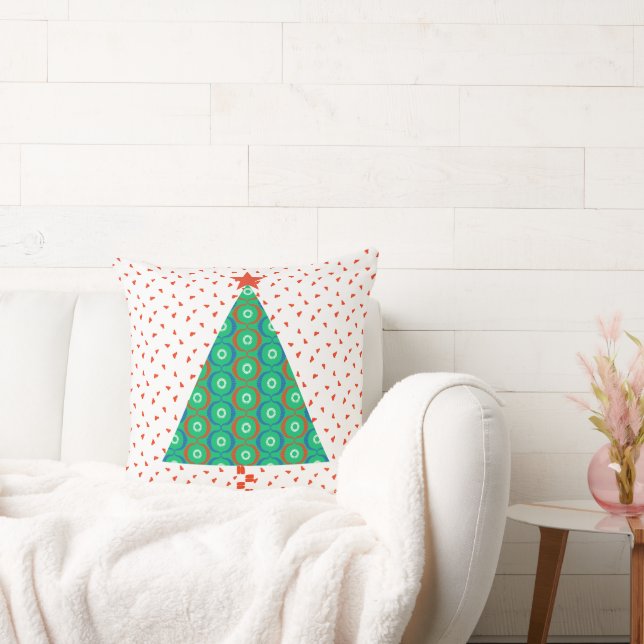 Festive Colourful Patchwork Christmas Tree Throw Pillow (Couch)