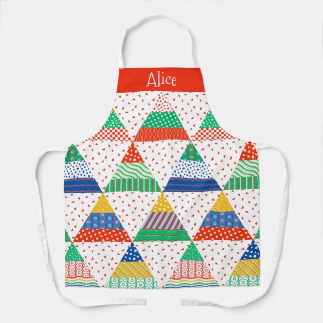Festive Colourful Patchwork Christmas Triangles Apron (Front)