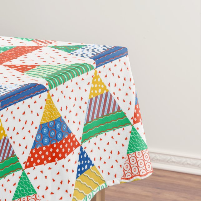 Festive Colourful Patchwork Christmas Triangles Tablecloth (In Situ)