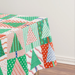 Festive Colourful Patchwork Christmas Triangles Tablecloth