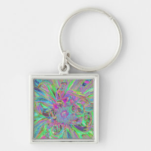 Festive Colourful Psychedelic Dahlia Flower Petals Keychain