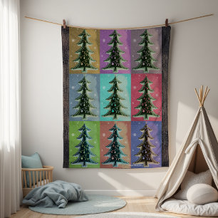 Festive Colourful Retro Personalized Xmas Trees Fleece Blanket