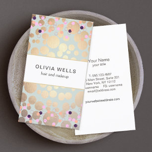 Festive Confetti & Gold Circles Look Beauty Salon Business Card