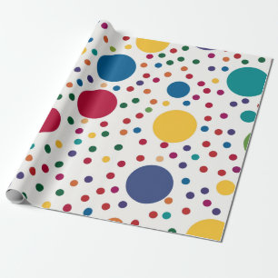 Festive confetti motif in a rainbow of colours wrapping paper