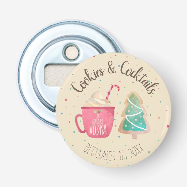 Festive Cookies & Cocktails Christmas Party Theme Bottle Opener (Front)