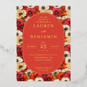 Festive Coral Floral Wedding Invitation