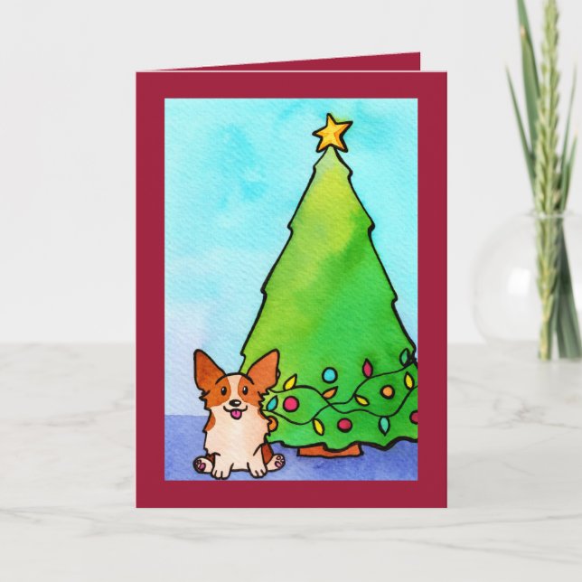 Festive Corgi Decorator Christmas Card (Front)